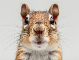 Obraz premium Close-up of squirrel's face with white background