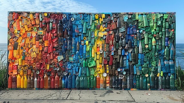 Realistic Photo of Recycled Art: Show artwork made from recycled materials, highlighting creativity and sustainability in art. , Minimalism,