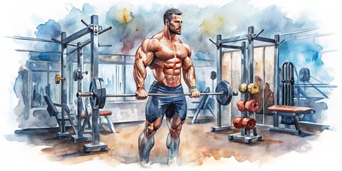 Abstract watercolor gym art banner illustration, isolated on white, AI generated.