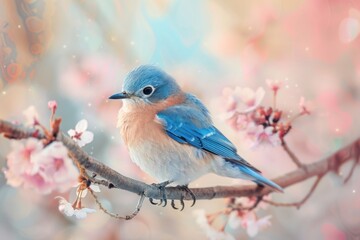 Eastern Bluebird, isolated on pastel background, stock photographic style