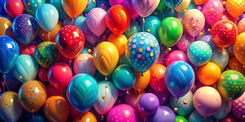 Birthday-themed background image featuring balloons and designated space for customizable text, created using artificial intelligence.
