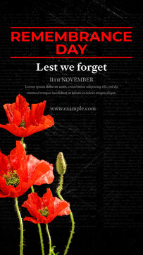 Remembrance Day Lest We Forget. Vertical Stories Opener for Social Media.