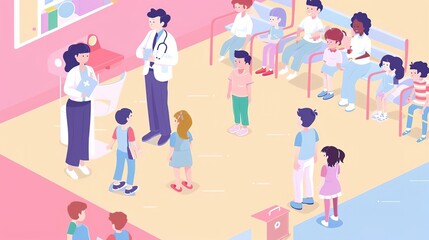 Fototapeta premium Health education, with illustrations of a doctor or nurse teaching children about health and hygiene
