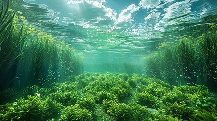 Realistic photo of conservation projects driven by the Water Quality Act, showcasing efforts to protect and restore aquatic ecosystems. , Minimalism,