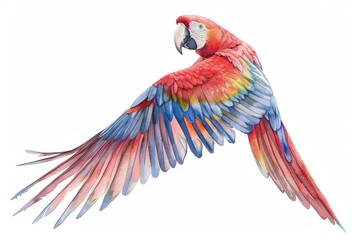 Obraz premium Macaw, bird, Pastel-colored, in hand-drawn style, watercolor, isolated on white background