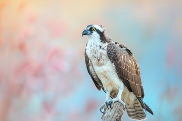 Obraz premium Osprey, isolated on pastel background, stock photographic style