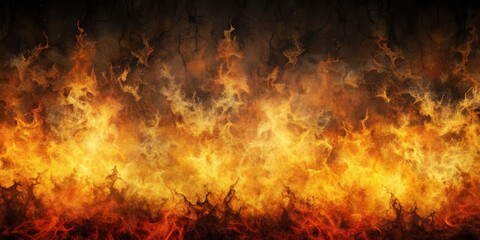 Obraz premium Grainy, fire-burnt, creepy horror-inspired abstract background with brown, orange, and yellow gradients and grungy textures.