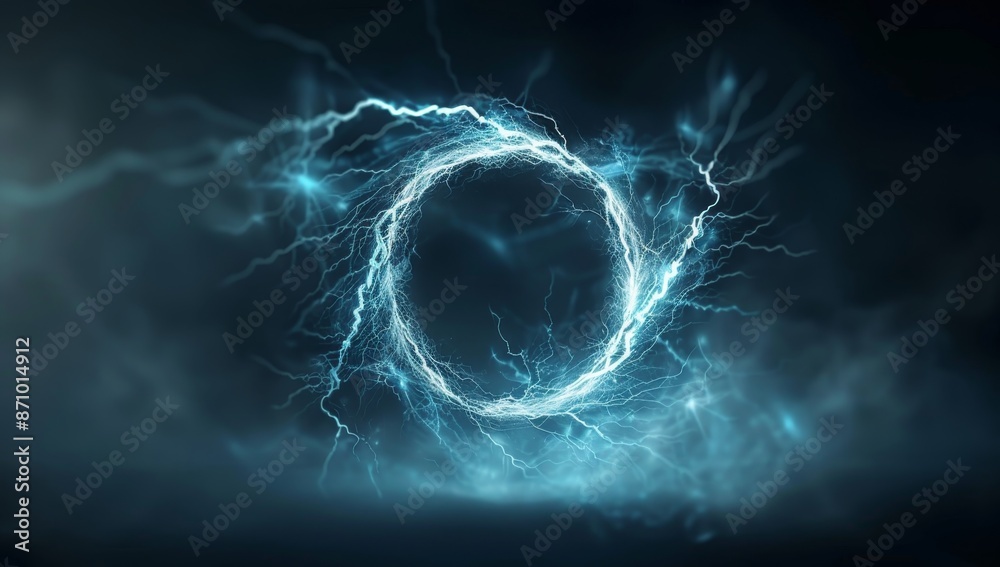Poster a blue circle with red and orange sparks surrounding it by ai generated image