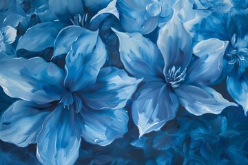 Abstract background with blue Poppies, oil or water painting of flowers. modern, painting, flowers, ice blue, shade