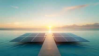 Two solar panels are on a dock next to the ocean by AI generated image