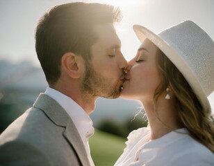 Miłosny pocałunek kobiety i mężczyzny