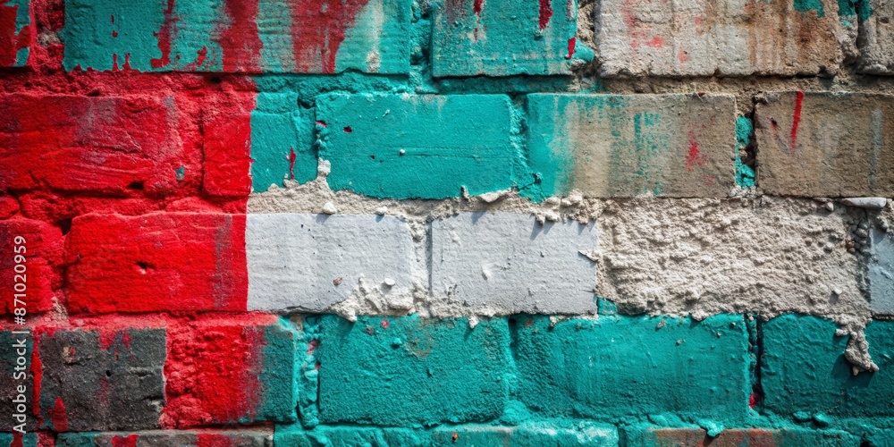 Poster teal, gray, red urban wall texture with white paint strokes for modern designs and creative urban ba