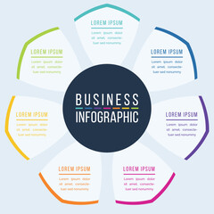 7 Options Infographic circle design 7 steps, objects, elements or options information business infographic template