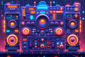 Fototapeta premium Abstract digital art of a vibrant DJ console with neon elements
