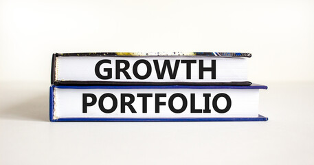 Growth portfolio symbol. Concept words Growth portfolio on beautiful books. Beautiful white paper background. Business Growth portfolio concept. Copy space.
