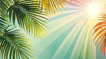 Obraz premium Palm leaves on a gentle background, a lot of empty space, space for text. View from above