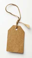 Cardboard tag with twine string on white background