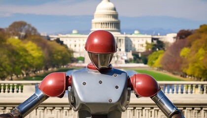 funny retro robot toy goes to Washington DC - seems innocent