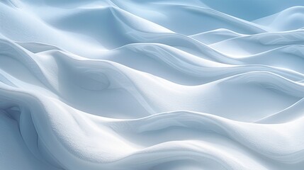 Abstract image of smooth, flowing snow dunes under soft light, creating a serene and tranquil winter scene