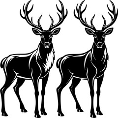 two deer silhouette vector illustrations