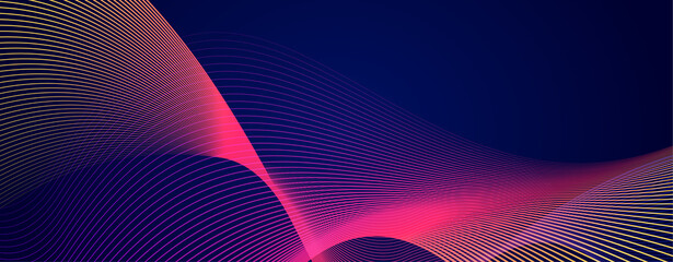 Abstract blue background with colorful lines. Technology background with glowing lines. Modern geometric futuristic concept. Horizontal background