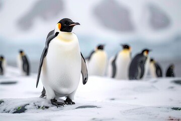Fototapeta premium cute emperor penguin looking at surroundings at south pole