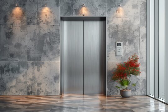 elevator door with modern white wall