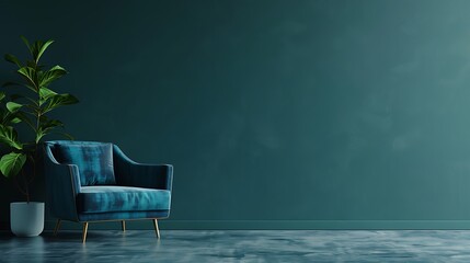 Fototapeta premium Blue armchair in modern interior with copy space