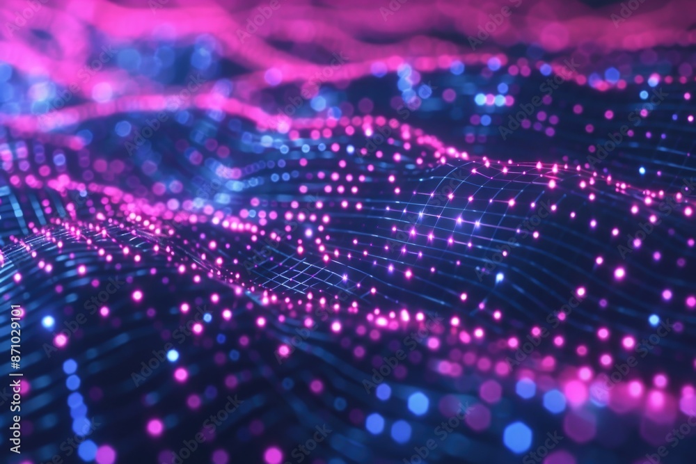 Poster abstract design featuring a mix of blue and pink dots on a textured surface
