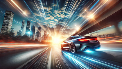 Fototapeta premium Urban Velocity: Car Racing Through the City