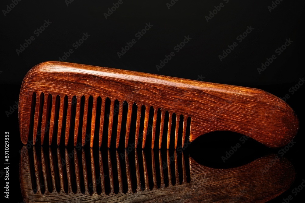 Poster A simple wooden comb placed on a table with no other objects in sight, suitable for use as a background or prop