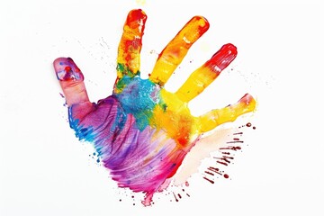 A beautifully painted hand with vibrant colors on a white background, ideal for art-related uses