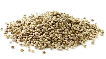 Fototapeta premium A pile of hemp seeds on a clean white surface