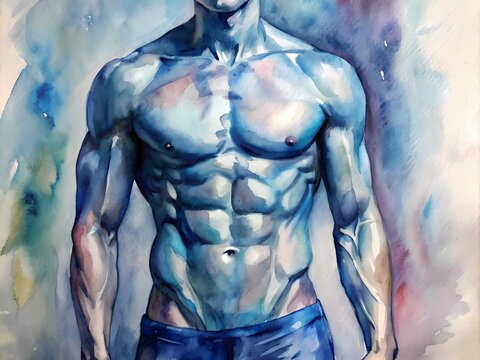 Male body. Anatomy of the human abdominal muscle.