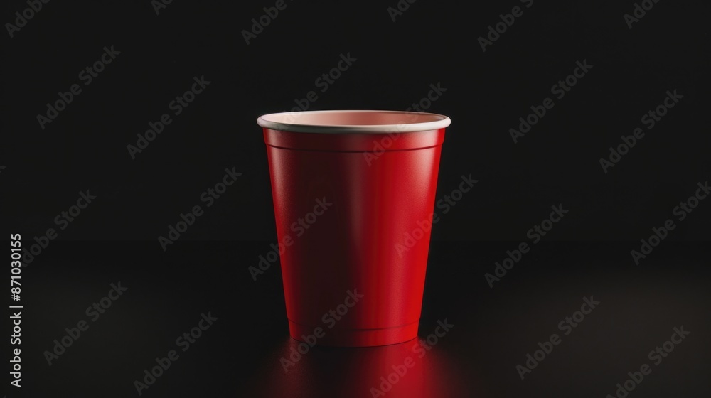 Poster a single red cup sits on top of a table, ready for use