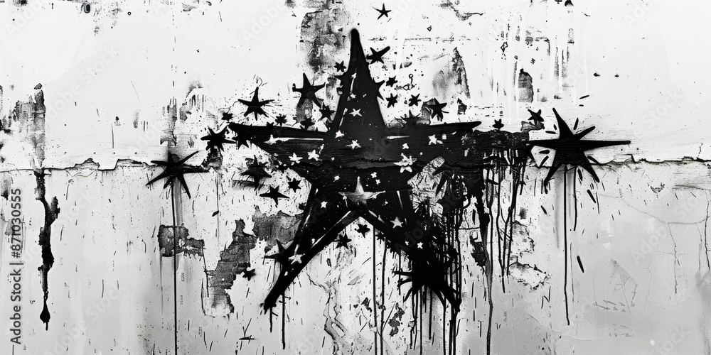 Poster a simple yet striking image of a star on a black and white wall, suitable for various design applica
