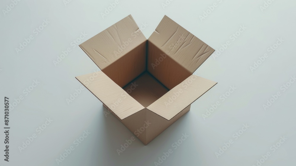 Poster A cardboard box with an open lid sits atop a table, ready for use