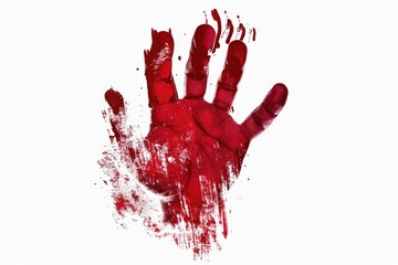 A close-up shot of a bloody hand with red paint on the palm and fingers