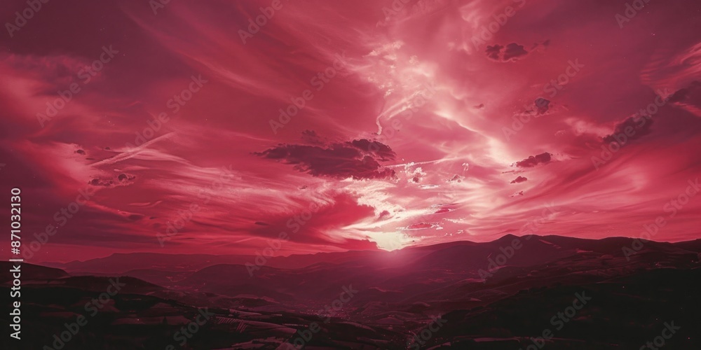 Aufkleber a scenic view of mountains against a cloudy red sky
