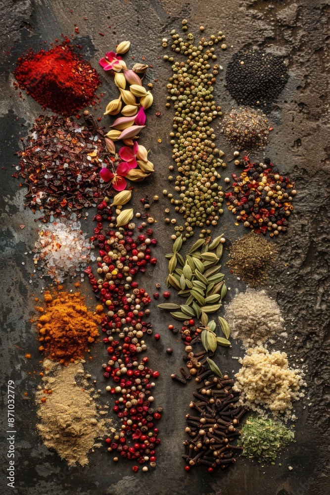 Poster A collection of various spices displayed on a table