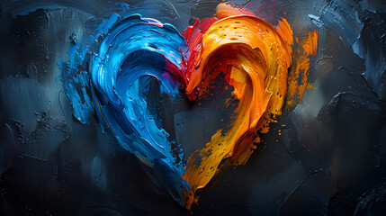  A heart shape created from vibrant brush strokes,