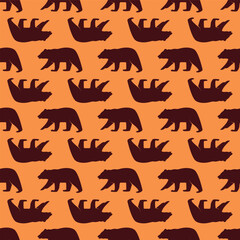 Brown Bear Repeat Pattern on Orange Background