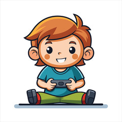 Cartoon little boy playing video game vector art