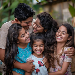 Obraz premium happy latin family hugging