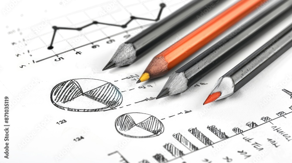 Poster illustration of writing utensils and graphing tools on a blank page