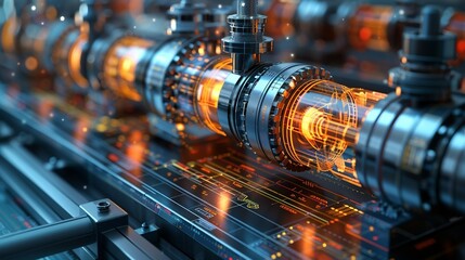 Technical drawing of advanced industrial equipment, emphasizing precision engineering and technological advancements in manufacturing. , Minimalism,