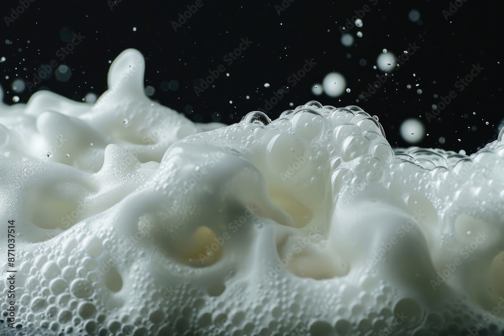 Poster Close-up shot of a foamy surface with bubbles, great for use in science and technology illustrations or as a decorative element
