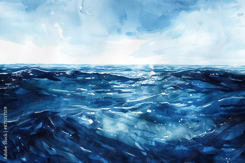 Poster a serene ocean scene with rolling waves