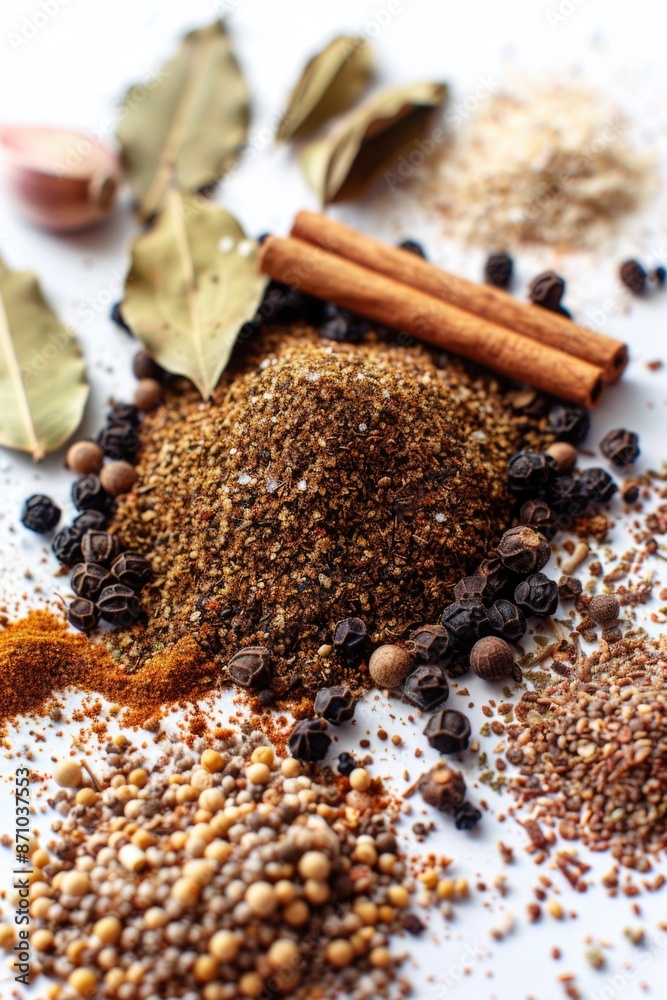 Poster A selection of various spices displayed on a table
