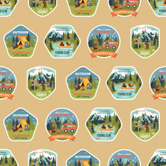 Badges of Camping life displayed in rows